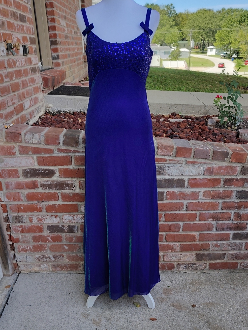 Vintage Blondie & Me Evening Babydoll Mesh Bow Maxi Dress Size S 90s Romantic